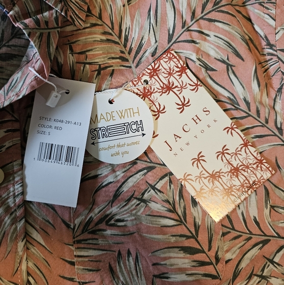 JACHS New York Men's Pink Red Tropical Hawaiian Short Sleeve Button-Up Shirt, S - Picture 9 of 9